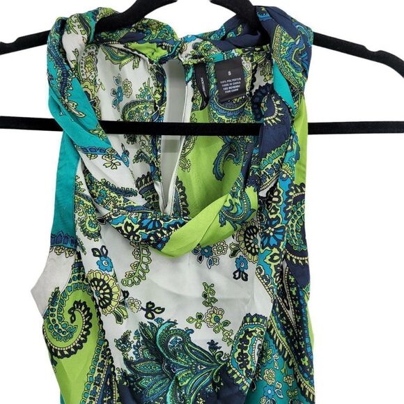 New Directions Top Artsy Boho Sleeveless Paisley Rolled Bandana Scoop Green S - Picture 3 of 11